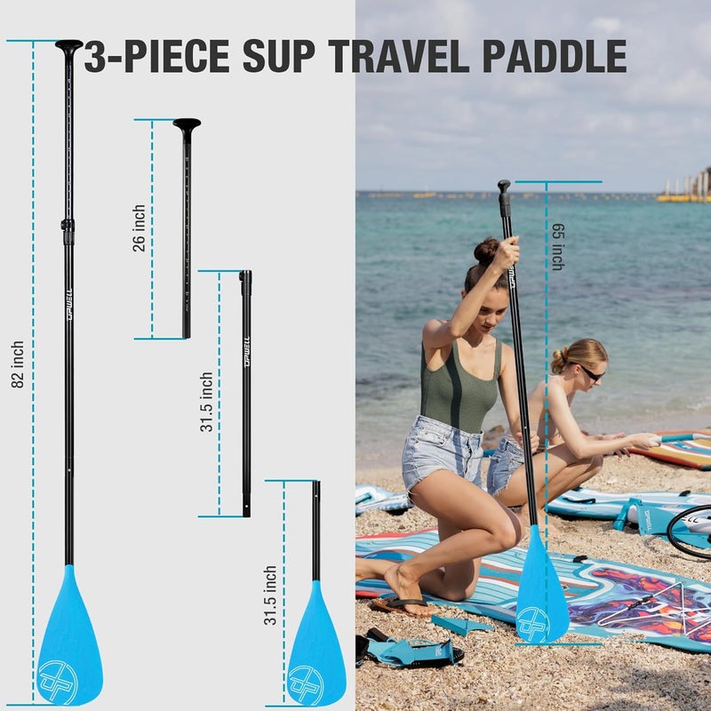 UPWELL SUP Paddle Adjustable Stand Up Paddle for Paddleboard, 3 Piece Aluminum Alloy Shaft with Reinforced Fiberglass Blade - Image 4